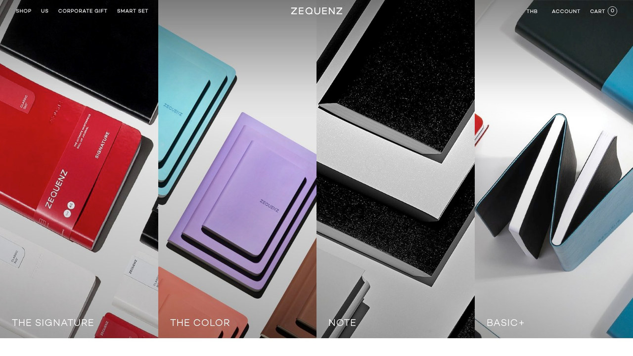 ZEQUENZ 360-degree notebook store website screenshot
