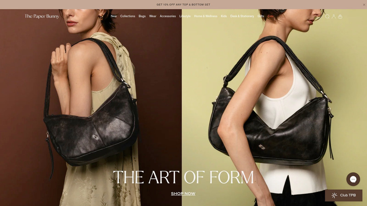 The Paper Bunny stationery store website screenshot
