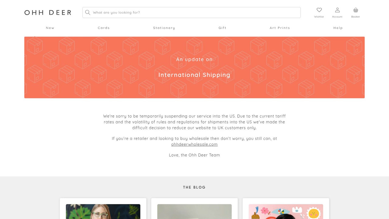 Ohh Deer stationery store website screenshot